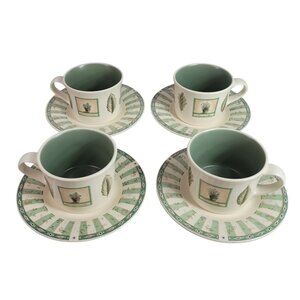 Pfaltzgraff Naturewood Cups Saucers 4 Sets 8 Pieces Stoneware USA Made Vintage